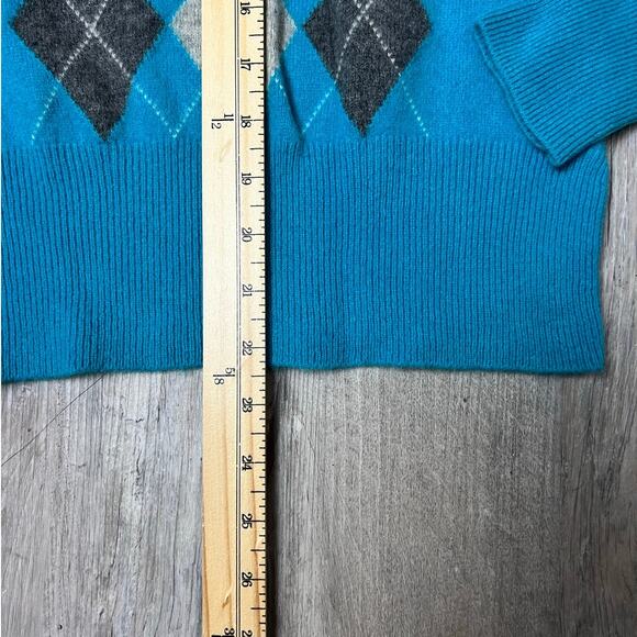 Apt 9 100% Cashmere Blue Argyle Sweater Women’s Medium Soft Luxe Knit - Picture 8 of 9